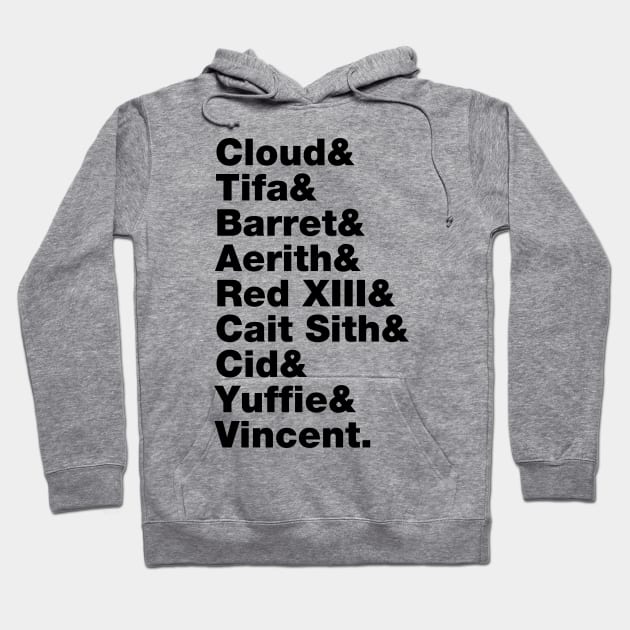 Final Fantasy 7 Characters (Black Text) Hoodie by inotyler